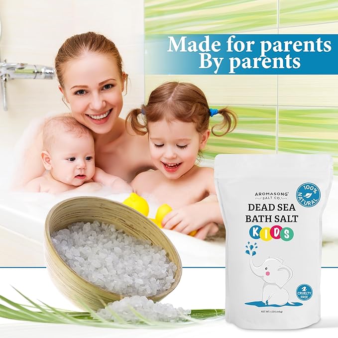 Aromasong Dead Sea Salt for Kids Bath Soak, 4 Lbs. Fine Grain Large Bulk resealable Pack, 100% Pure & Natural.