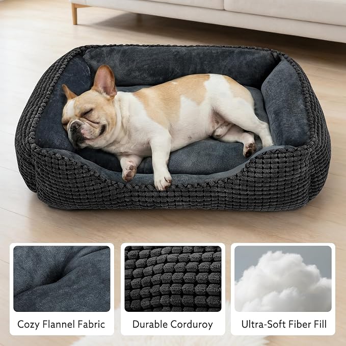 MIXJOY Large Dog Bed for Large Medium Small Dogs, Rectangle Washable Orthopedic Dog Bed, Soft Calming Sleeping Puppy Bed Durable Pet Cuddler with Anti-Slip Bottom L(30"x24"x9")