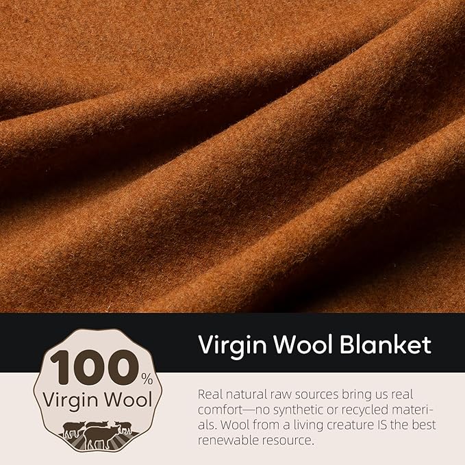 Molithe 100% Wool Blanket, 48" x 62", Warm, Thick, Washable, Military Wool Blanket, Great for Camping, Outdoors, Sporting Events, Survival Kits, Dark Camel