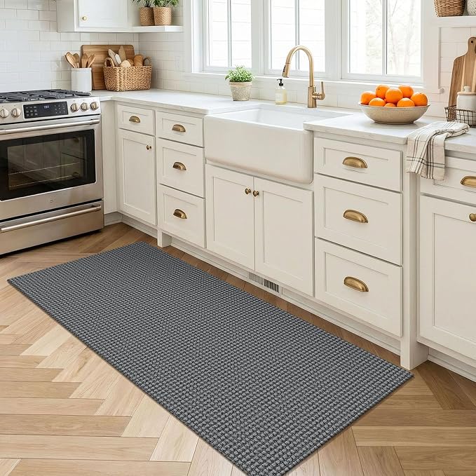 EARTHALL Woven Runner Rug 2x4 Ft Washable Runners for Hallways Cotton Non Slip Eentryway Runner Braided Indoor Floor Carpet for Kitchen, Hallway, Kitchen, Doormat, Dark Gray