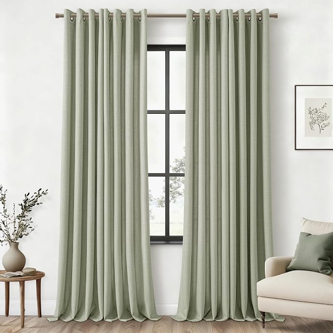 Sage Green Curtains 126 Inch Long Linen for High Ceiling Living Room Bedroom 2 Panels Drapes Grommet Semi Sheer Lighe Green Extra Long Curtains 126 Inch Length for 2 Story Windows