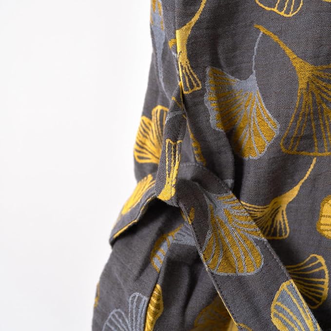 100% Cotton Gauze Ginkgo Leaf Kimono Robe, Long Knit Loose Bathrobe Nightgown Ladies Loungewear Sleepwear for Women