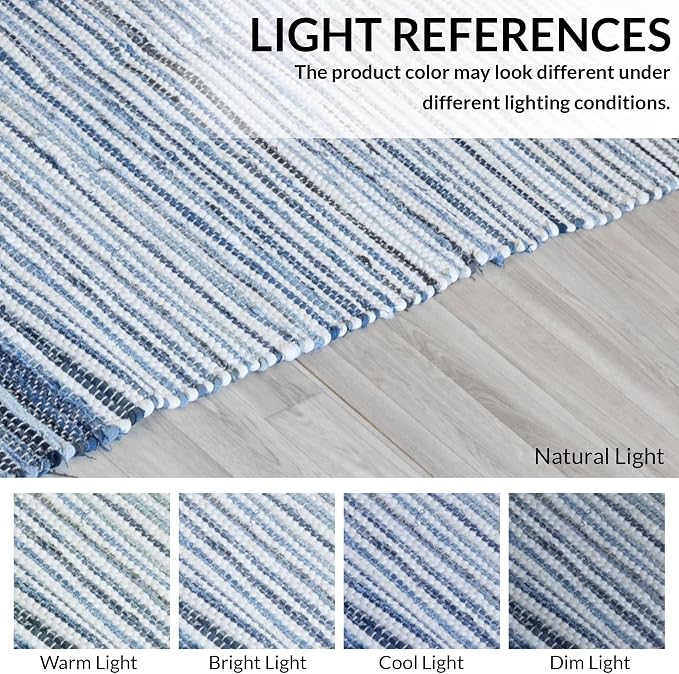 HOMEMONDE Denim Rag Runner Rug 2' x 8' Recycled Soft Cotton Chindi Rugs Hand Crafted Reversible Boho Home Decor for Kitchen, Entyrway, Bedroom, Living Room - Blue