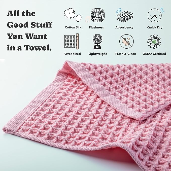 Luxury Organic Japanese Cotton Waffle Bath Towel | Thick, Absorbent, Quick Dry Bathroom Towels for Shower, Sauna, Onsen| Hotel & Spa Quality, Gift-Ready (Sakura Pink, Face Towel, 16" x 16")