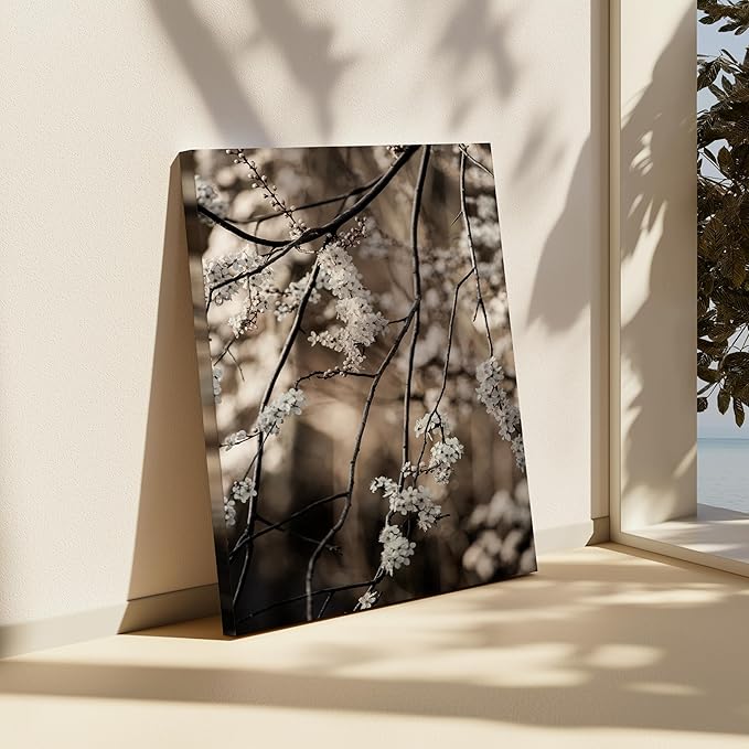 Monem Art Cherry Blossom Branch Photography Print - Moody Botanical Nature Art Poster - Wall Decor for Living Room, Bedroom or Office - 12x16 ROLLED CANVAS Wall Art by Mareike Bohmer