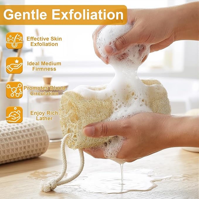 Natural Loofah Sponge (2 Pcs), 6“ Organic Loofah Eco Friendly 100% All Natural Biodegradable luffa Cleaning Exfoliating Body Scrubber Egyptian Loofa for Deep Clean Real loofah Bath Shower Men Women