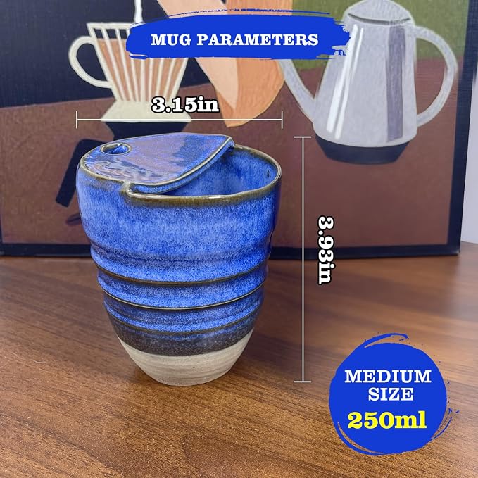 Handmade Ceramic Handcrafted Rough Earthenware Hand-held Corrugated Mug, Creative Household Coffee Water Cup,300ML, Unique Design, Safe for Microwave and Dishwasher (3#)
