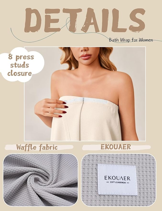 Ekouaer Waffle Robes For Women Bath Wrap Lightweight Shower Wrap 2026 Knee Length Spa Robe with Adjustable Closure S-XL