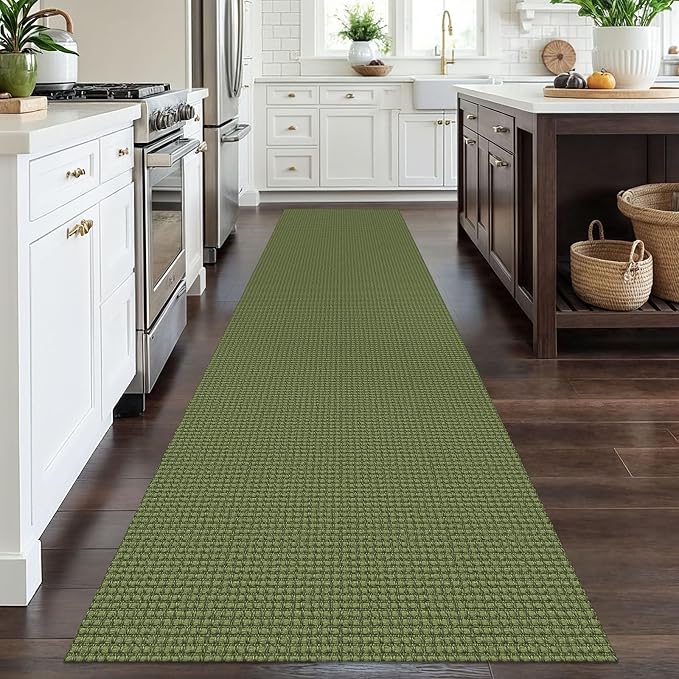 EARTHALL Runner Rug 3x12 Ft Washable Runners for Hallways Extra Long Woven Non Slip Entryway Runner Braided Kitchen Runner Indoor Outdoor Carpet Runners for Entryway, Hall, Foyers, Green