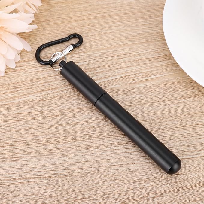 FTVOGUE Collapsible Stainless Steel Straw with Travel Case and Cleaning Brush for Tumblers Cups Smoothies Milkshakes Juice (Black)