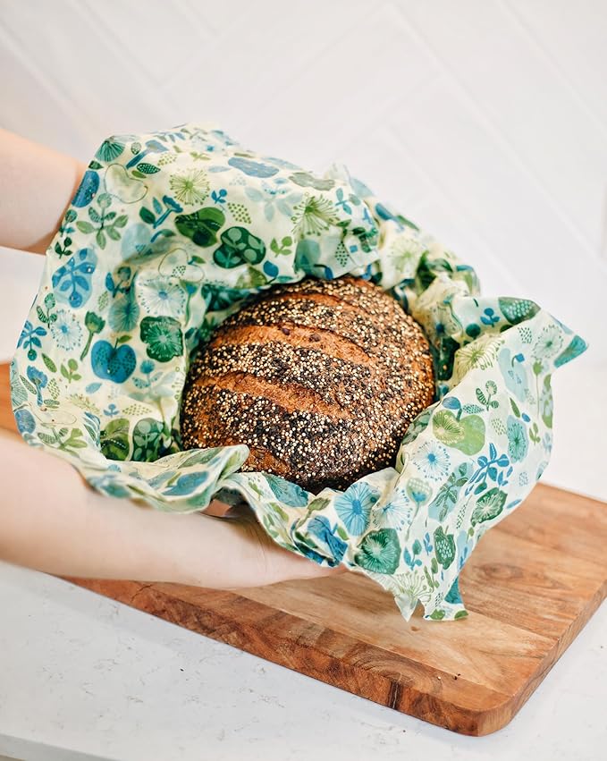 Bread Food Wrap, 21 x 18 Inches, GOTS-Certified 100% Organic Cotton with Beeswax, Reusable and Compostable