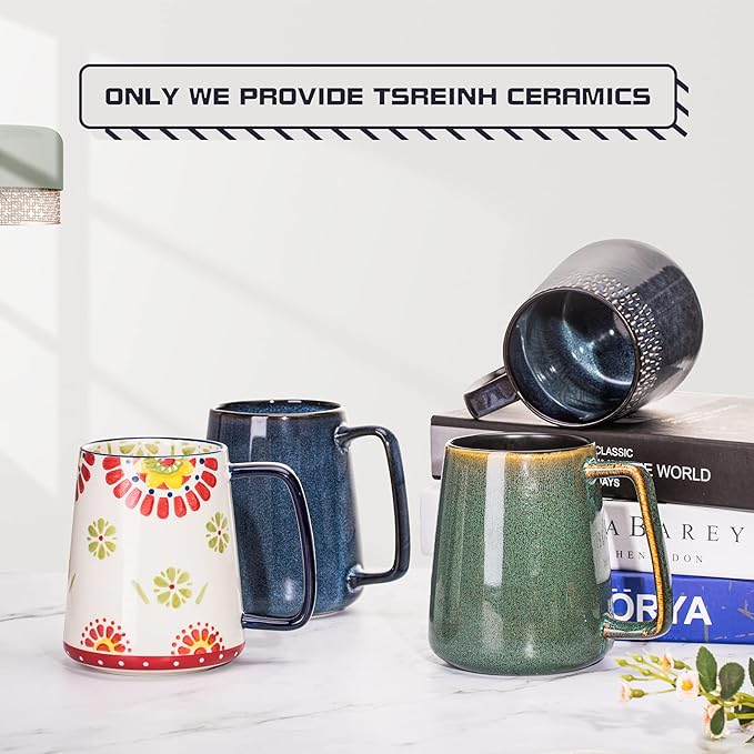 Extra Large Ceramic Coffee Mug,24 Oz,Oversized Tea Cup for Home and Office,With Big Handle,Dishwasher and Microwave Safe (24 Oz Handcrafted Sunflower)