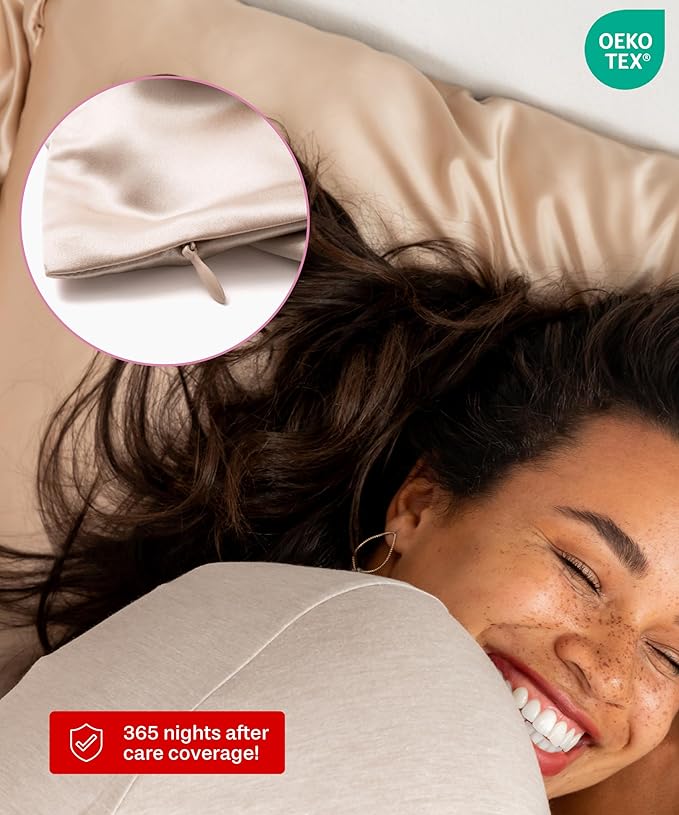 SUNDAYSILKS™ Premium Silk Pillow Cases | 100% Mulberry Silk Pillowcase with Zipper, Real 22 Momme Grade 6A Silk, Standard Queen, King Size [Nude Champagne]
