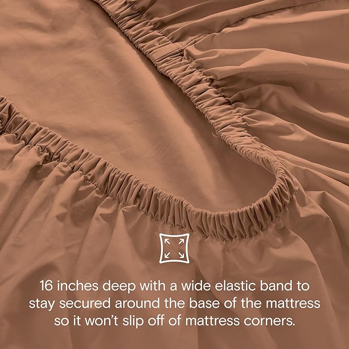 DOZ 100% GOTS Certified Organic Cotton Sheet Set, Crisp Percale Weave, Long Staple, Breathable, Matte Finish, Hotel Style, Durable, 3pc – 2 Pillowcases 1 Fitted (Clay, Cal King)