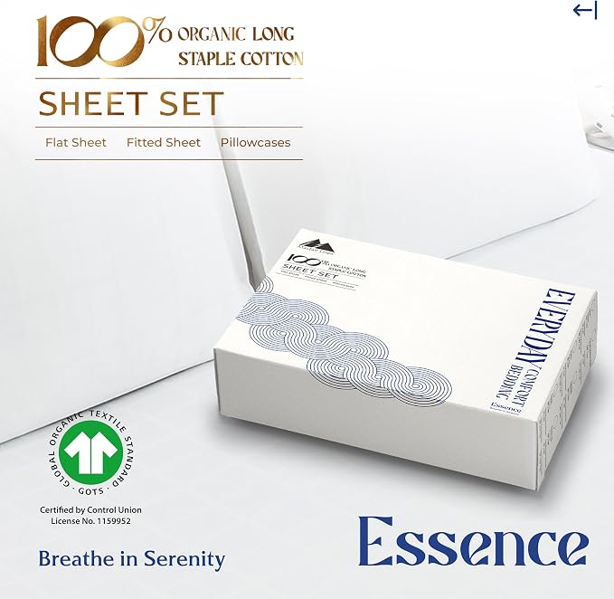 Mayfair Linen 100% Organic Cotton Sheets Full Size - 4 PC Organic Cotton Full Size Percale Weave Sheet Set, Soft, Cooling, Crisp & Breathable, 16" Deep Pocket Hotel Quality Bedding Set - White