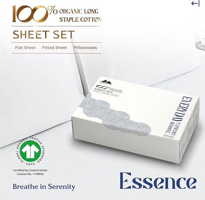 Mayfair Linen 100% Organic Cotton Percale Sheets Twin Size - 3 Piece White Set, 16" Deep Pocket, Breathable, Soft & Crisp, Cooling, Dorm Room Essentials