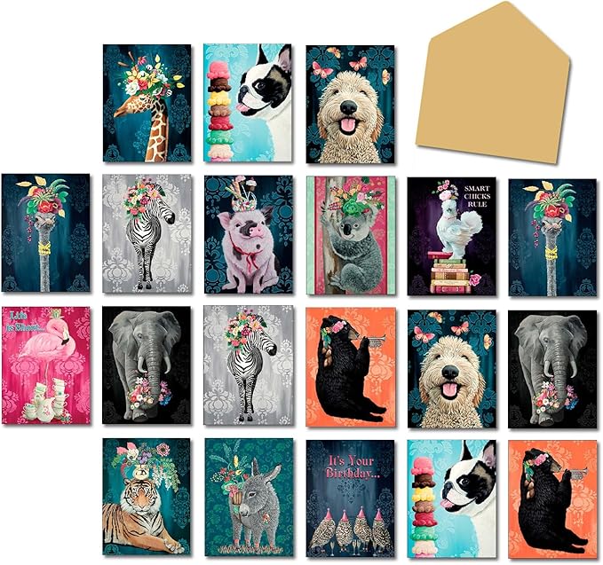 Leanin' Tree A Touch of Fancy - Made In USA - 20 Assorted Greeting Cards For All Occasions Box, Notecards with Envelope, Cute Stationary for Women - Includes Greeted and Blank Note Cards and Envelopes
