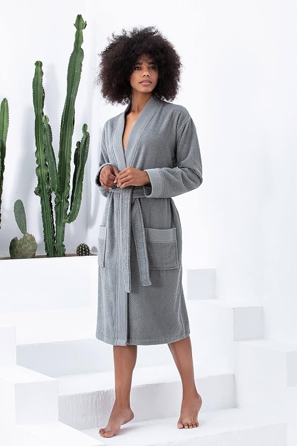SEYANTE Turkish Cotton Bathrobe for Women - Organic GOTS Certified Terry Hooded Kimono Robe - Spa Quality Women's Cotton Robe