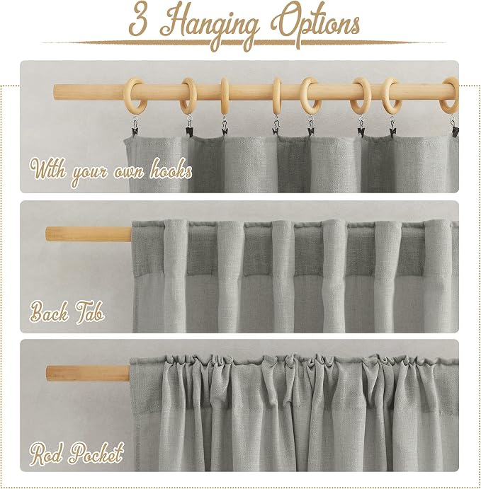NICETOWN Linen Gray Curtains 84 inches Length 2 Panels Set, Rod Pocket & Back Tab Flax Linen Burlap Semi Sheer Eclectic Drapes Privacy with Light Filtering for Kids Room/Living Room, W52 x L84