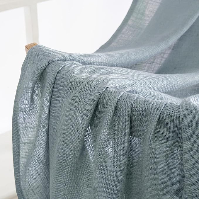 MIULEE Dusty Blue Linen Curtains 63 Inch Long 2 Panels for Bedroom Living Room, Soft Thick Linen Textured Window Drapes Semi Sheer Light Filtering Back Tab Rod Pocket Burlap Look Light Blue Decor
