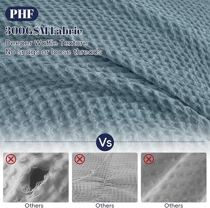PHF Waffle Duvet Cover Set Queen Size, No Snagging Ultra Soft Luxury Textured Breathable Comforter Cover for All Season 3pcs, Durable Bedding Duvet Set with 2 Pillow Shams, 90"x90", Stormy Blue
