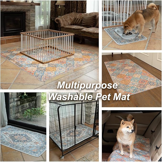 nunubaby Washable Pee Pads for Dogs, Stylish, Non-Slip and Leak-Proof Pee Pads. Reusable Potty Pads for Dogs for Crates and Floors.(Brown/Geo,31" x36" )