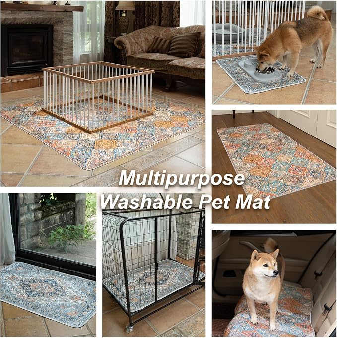 nunubaby Washable Pee Pads for Dogs, Stylish, Non-Slip and Leak-Proof Pee Pads. Reusable Potty Pads for Dogs for Crates and Floors.(Blue/Multi, 31" x36" )