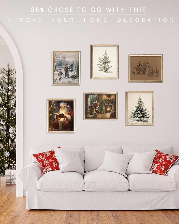 Vodefoad Vintage Cypress Tree Christmas Print Classical Naturalist Tree Landscape Print Painting Moody Christmas Farmhouse Wall Art Minimalist Mid Century Wall Art Painting Picture Aesthetic for Bedroom Bathroom Office Winter Room Decor Holiday Decorat...