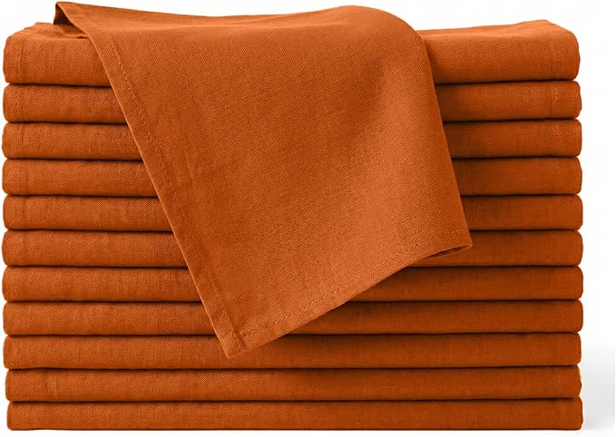 Cloth Napkins Set of 12, 100% Cotton Fabric Reusable Dinner Napkins, 18 x 18 Inch Washable Table & Kitchen Napkins for Everyday Dining, Entertaining, Home & Restaurant Use, Rust