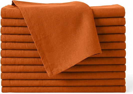 Cloth Napkins Set of 12, 100% Cotton Fabric Reusable Dinner Napkins, 18 x 18 Inch Washable Table & Kitchen Napkins for Everyday Dining, Entertaining, Home & Restaurant Use, Rust