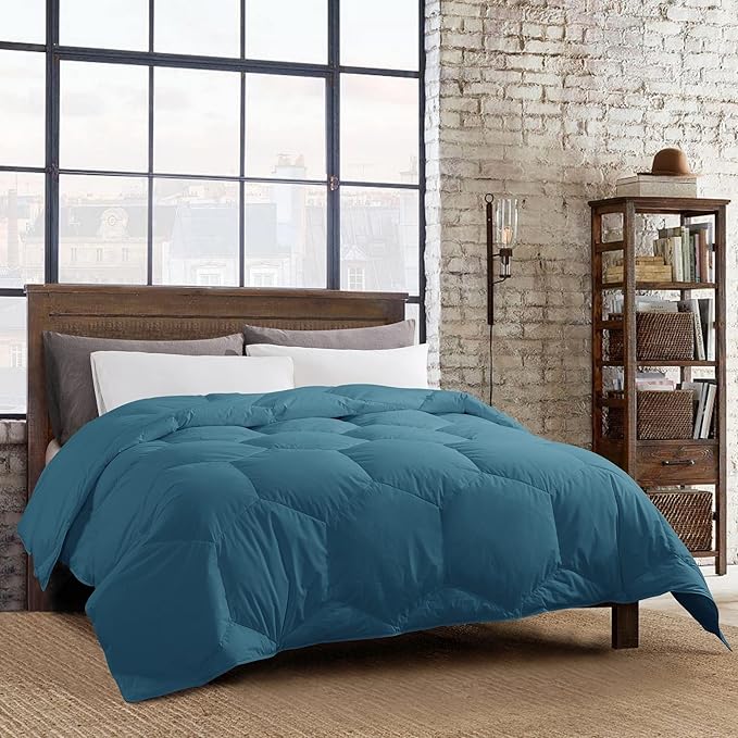 Feather and Loom Honeycomb Stitch Down Alternative All Season Comforter - Soft and Easy Care Microfiber Cover, Hypoallergenic High Loft Fiber Fill, Machine Washable - Color: Teal Size: King