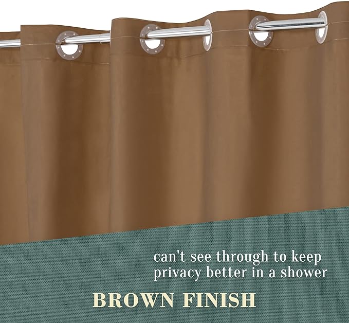 No Hook PEVA Shower Curtain or Liner - 8G Heavy Duty Brown Bathroom Shower Curtain No Hooks Required, Waterproof Plastic & PVC Free, Standard Size 71 x 74, Brown