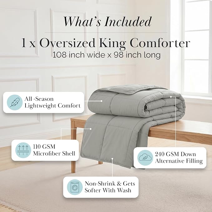 Southshore Fine Living, Inc. California King Size Comforter, Pet Hair Resistant Bedding Comforters, Oversized Down Alternative Comforter, Duvet Insert King, Hotel Bedding, Steel Grey Comforters
