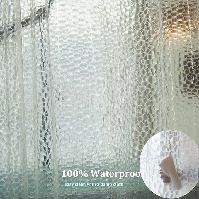 Clear Short Shower Curtain Liner 60 inch Length, EVA 7G Plastic Short Shower Curtain Liner 60 inches Long for Bathroom with 3 Weighted Magnets, Water Cube, 72x60Inches
