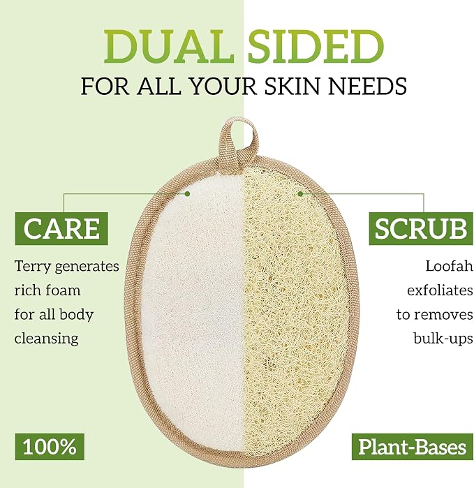 Natural Loofah Exfoliating Body Scrubber, Loofah Bath Sponge, Luffa for Women and Men, 100% Biodegradable Compostable, Dye Free, Zero Waste Eco Friendly Sustainable (4" x 5.5" - Pack 3)