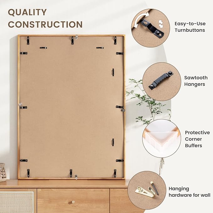 20x30 Poster Frame, USA-Sourced Cherry Wood Picture Frame with HD Tempered Glass, Handcrafted Rounded Corner 20 x 30 Wooden Frames Matted to 16x24 Photos, Horizontal or Vertical Wall Display