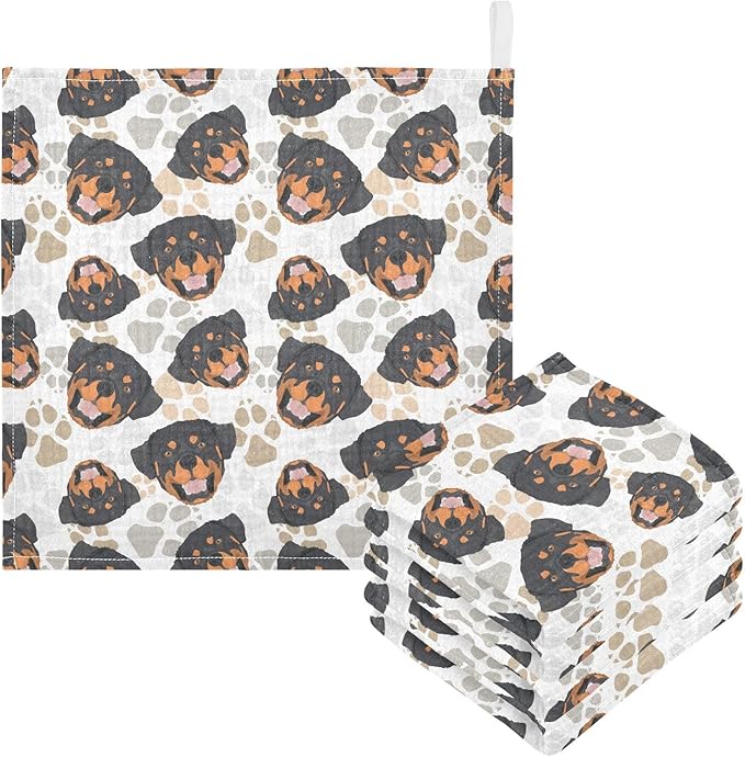 Baby Rottweiler Dog Muslin Washcloths 3 Pack - Muslin Burp Cloths Hanky Large 11.8"X11.8" Extra Soft Absorbent Baby Burp Rags for Newborn 100% Cotton for Boys Girls Gift
