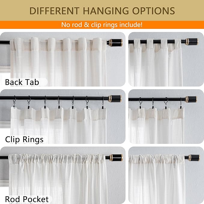 MYSKY HOME Natural Linen Living Room Curtains, Semi Sheers Light Filtering Back Tab Privacy Drapes for Patio Pergola Gazebo Nice Vertical Elegant Style, Beige White, 100 x 95 Inches, 1 Panel