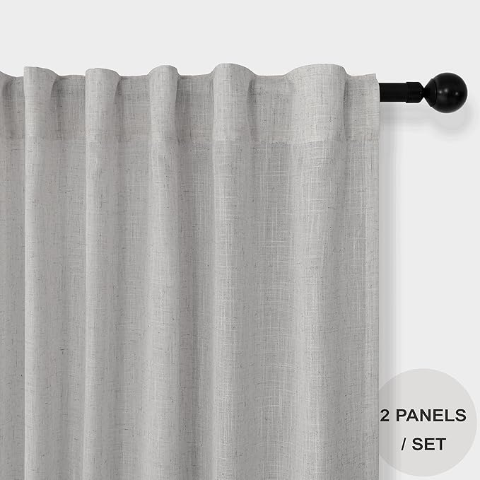Gray Curtains 54 Inch Length for Boys Bedroom 2 Panels Pocket Back Tab Linen Sheer Subtle Woven Cotton Textured Light Reducing Grey Short Curtains for Childrens Room Playroom Bathroom 52 x 54 Long
