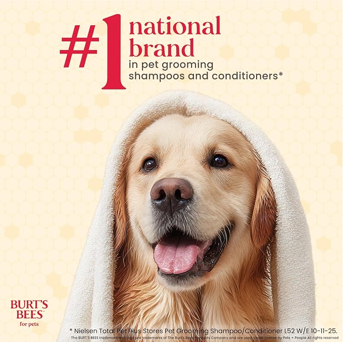 Burt's Bees for Pets Manuka Honey Oatmeal Conditioner for Dogs, Colloidal Oatmeal, 95%+ Natural Origin, No Sulfates, Parabens or Phthalates, Leaves Coat Soft & Shiny, Milk & Honey Scent, 10 Fl Oz