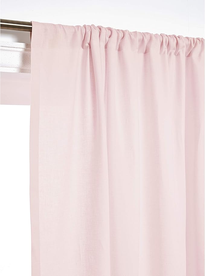 Solino Home Pink Linen Curtain 96 Inch, Light Filtering Rod Pocket Curtain 52 x 96 Inch, 100% Pure Linen European Flax Window Treatment for Living Room, Bedroom, Halloween