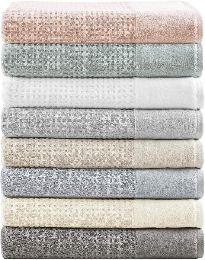 Madison Park Spa Waffle 100% Cotton Luxurious Towel Set, Premium Texture Waffle Weave, Highly Absorbent, Quick Dry, Hotel & Spa Quality Wash Clothes for Bathroom, Assorted Sizes, Charcoal 6 Piece