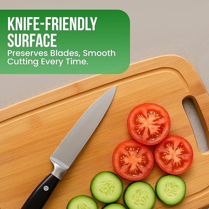 Wood Cutting Boards for Kitchen - Bamboo Cutting Board Cutting Boards with Juice Grooves Serving Board Thick Chopping Board for Meat Veggies Easy Grip | Pack of 1 (11 x 14 Inch)