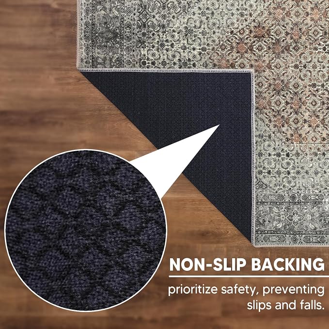 Keen Home Design 30"x120" Rug - Machine Washable Runner Rug with Non-Slip Backing, Ideal for Hallway, Entryway, Kitchen, Laundry Room - Vintage, Easy Clean, Durable, Low Pile - (2'6" x 10')