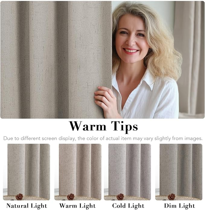 H.VERSAILTEX Blackout Curtains Linen Curtains 120 inches Long 100% Black Out Curtains for Bedroom Windows, Textured Linen Look Draperies Grommet with White Liner, 2 Panels, Stone