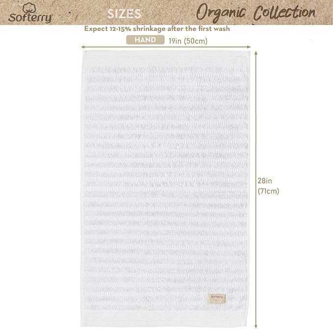 Softerry Pure Organic Cotton Hand Towel Set - 100% Soft Cotton - Extra Absorbent and Durable - 500 GSM Quick Dry - Luxury Hotel & Spa Quality - Fade Resistant - Eco Friendly