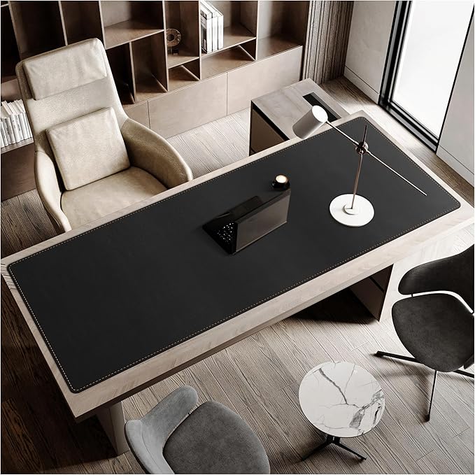 MAIDERN Leather Desk Mat, 51.2” x 27.5” Reversible Large Desk Pad Mat, Cork & Leather Large Mouse pad for Desk, Waterproof Computer Desk Mat for Gaming Home Office (Black)