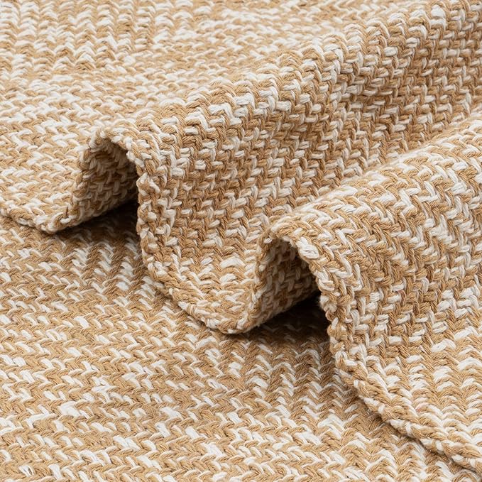 LEEVAN Hallway Runner Rug 12 ft, Cotton Woven Washable Runner Rugs, Tan Braided Low Pile Kitchen Runners Rug, Modern Bathroom Rugs Long Front Door Floor Carpet for Classroom/Bedroom/Doorway