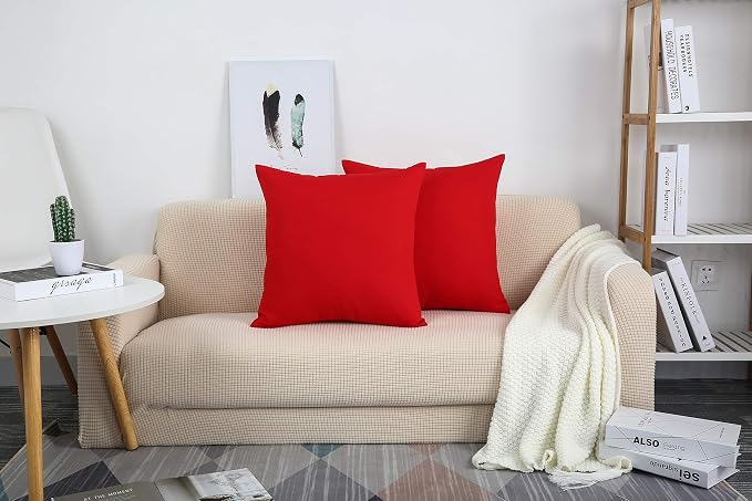 TangDepot 100% Cotton Solid Throw Pillow Cover 18x18 Red | 100% cotton, same-color zip, machine wash & air dry. For living room, bedroom, office, car. 42 colors, 250 sizes. Cover only.