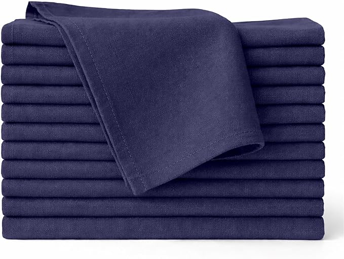 Cloth Napkins Set of 12, 100% Cotton Fabric Reusable Dinner Napkins, 18 x 18 Inch Washable Table & Kitchen Napkins for Everyday Dining, Entertaining, Home & Restaurant Use, Ocean Blue